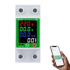 DEWIN Stromzähler Hutschiene, WLAN Smart Energiezähler Stromverbrauchsmesser mit Über Unterspannungsschutz, Überstromschutz, Leckageschutz und Übertemperaturschutz 2P 63A AC 230V