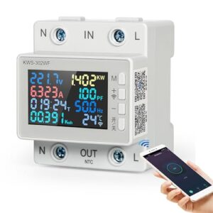 Stromzähler Wlan Tuya Smart Meter Stromzähler Hutschiene Schiene Wechselstromzähler Spannung/Strom/Frequenz/Leistung/Energie HD Digitales Farbdisplay AC170-300V/63A Modell KWS-302WF.