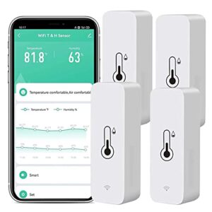 WiFi Hygrometer Thermometer Sensor: Smart Temperatur Luftfeuchtigkeit Monitor, mit Fernüberwachung und TUYA APP Benachrichtigungsalarm, kein Hub erforderlich, funktioniert mit Alexa (4er-Pack)