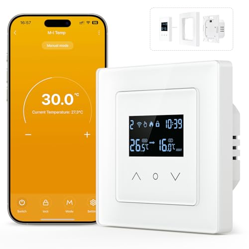 MIUCDA Smart WLAN Thermostat 55x55mm, Wasser Fussbodenheizung Raumthermostat Digital Heizungsthermostat Kompatibel mit Alexa, Google Home