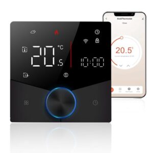 Decdeal WiFi Thermostat für Wasser Fußbodenheizung Und Gas Boiler Steuerung,kompatibel Alexa, Google Home Und Smart Life-App Fernbedienung,mit Drehknopfsteuerung Raumthermostat,2.4GH-WLAN 3A(schwarz)