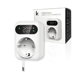 Könighaus Infrarot Smart LED Thermostat - WLAN Steckdosen-Thermostat 16A für Heizung & Kühlung - App-Steuerung, Wochenprogramm, Zeitschaltuhr, Frostschutz - inkl. Fühler – kompatibel mit Alexa & Tuya