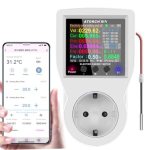 AC-WLAN-Wattmeter, Plug-in-EU-Steckdosen-Leistungsmesser, hintergrundbeleuchtetes großes Farbdisplay, Überlastschutz, Kilowatt-Spannungs-Ampere-Tester, elektrische Energieüberwachung,