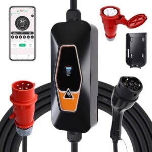 WODHMIEY Type 2 EV Ladegerät 11KW, 16A Dreiphasig 5m Ladekabel, Tragbare Mobile Wallbox mit App-Steuerung für Fernzugriff & Ladezeitvorwahl, mit CEE Stecker LED-Display & Tragetasche, IP54 Schutz