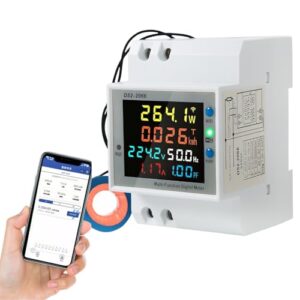 Jadeshay Stromzähler Hutschiene, 6-in-1 LCD WiFi Smart Meter Digitaler Stromzähler Energiezähler KWh Zähler mit LCD-Anzeige AC40-300V 100A (Externe CT)