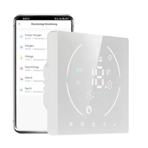 Arpokcoe Thermostat Fussbodenheizung, Raumthermostat Fußbodenheizung Für Wasserfußbodenheizung, Smart WiFi Thermostate Heizung kompatibel mit Alexa, Tuya, Google Home, 3A, Weiß