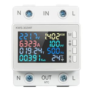 Tiardey WiFi Tuya Smart Meter Stromzähler DIN-Schienen-Wechselstromzähler HD-Digital-Farbdisplay Multifunktionsschienen-Spannungs- und Stromzähler