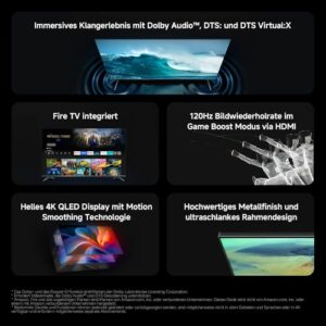 Xiaomi TV F Pro 75(190 cm), 4K UHD QLED, Smart TV, Fire OS8, Triple Tuner DVB-C/S/S2/T/T2,HDR10+, 60Hz mit 120Hz Game Boost Mode,MEMC,Sprachsteuerung mit Alexa,2GB+32GB,Kompatibel mit Apple AirPlay