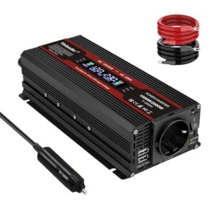 Yinleader 12V/24V auf 230V 2000W Wechselrichter LCD-Display Spannungswandler mit 1 DE Steckdose 2 USB Anschlüsse.