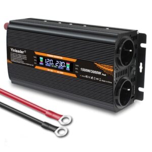 Yinleader Wechselrichter 12V/24V auf 230V 1500W / 3000W Spannungswandler 2 EU Steckdosen 1 USB Big LCD mit Zigarettenanzünder