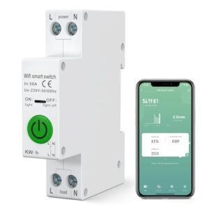 eMylo Smart Circuit Breaker, WIFI Energie Monitor Messgerät AC 220V 50A 1P DIN Rail Switch Power Consumption Monitor Meter, Unterstützung Alexa, Tuya Smart life APP Fernbedienung
