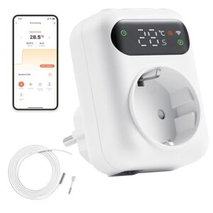 ezAIoT WLAN Steckdosen-Thermostat mit Zeitschaltuhr für Heizung und Kühlung - Digitaler Temperaturregler mit 3m Fühler für Gewächshäuser und Aquarien, 230V, LED Bildschirm