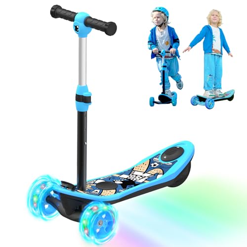 iScooter E Scooter Kinder von 3-12 Jahren,2 in 1 E Roller für Kinder mit 12V 5Ah Batterie und Farblichtereffekt, Elektro Roller mit 5 Zoll Rädern, KinderRoller mit Reichweite bis 10 km,Max 50 kg