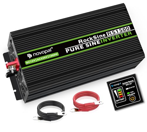 novopal 1500W KFZ reiner Sinus Spannungswandler-Auto Wechselrichter 12v auf 230v Umwandler-Inverter Konverter mit 2 EU Steckdose und USB-Port-inkl. 5 Meter Fernsteuerung-Spitzenleistung 3000 Watt