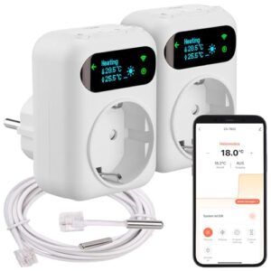 revolt WLAN-Thermostat Alexa: 2er-Set WLAN-Steckdosen-Thermostat, Heiz- & Klimageräte, App, Sensoren (Wireless Steckdose, Smart Home Steckdose, Luftentfeuchter)