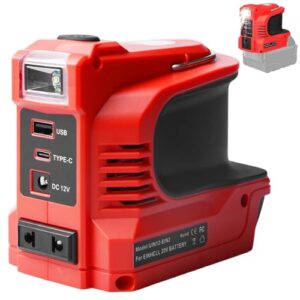 Behogan 220W Akku Wechselrichter für Einhell 18V Akku DC 18V auf AC 220V tragbares Netzteil Spannungswandler Adapter mit USB Type-C Anschluss DC12V und LED Lampe