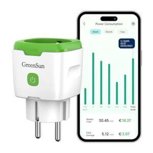 GreenSun WLAN Steckdose mit Stromzähler - Smarte Steckdose mit Energiemonitor, Zeitschaltuhr, Alexa & VeSync App Kontrolle