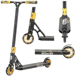 STAR SCOOTER Professional Freestyle Kick Stunt Scooter ab 8 Jahre | 110mm ABEC-9 Lager Alu Kinder City Roller mit HIC für Fortgeschrittene | Schwarz Gold